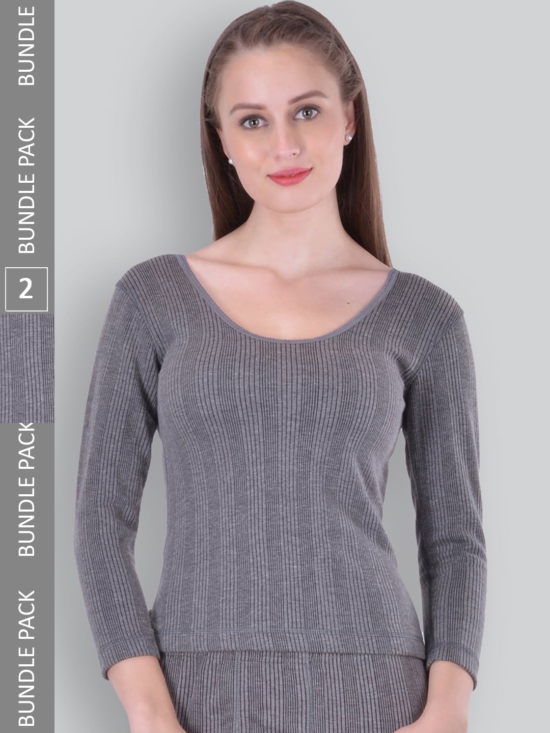 

INFERNO Pack Of 2 Ribbed Cotton Thermal Tops, Grey