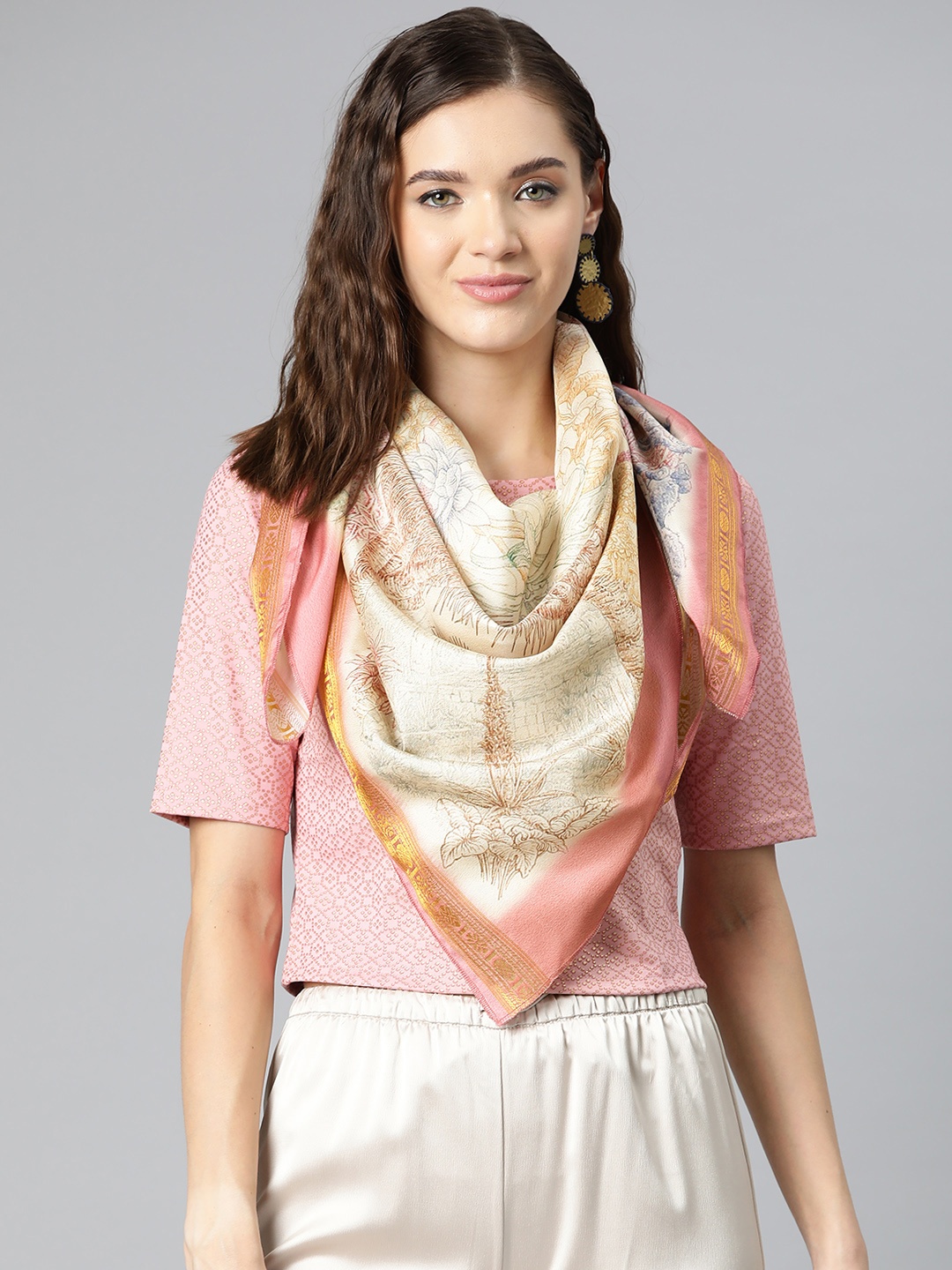 

Silk Land Women Printed Scarf, Pink