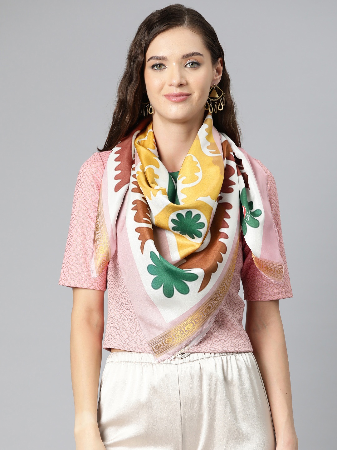 

Silk Land Women Printed Scarf, White