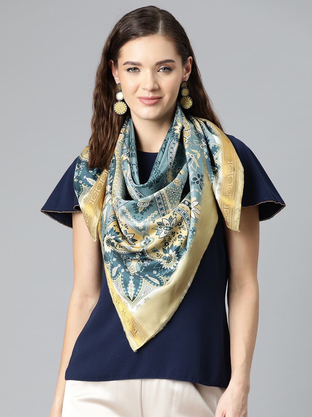 

Silk Land Women Printed Scarf, Grey