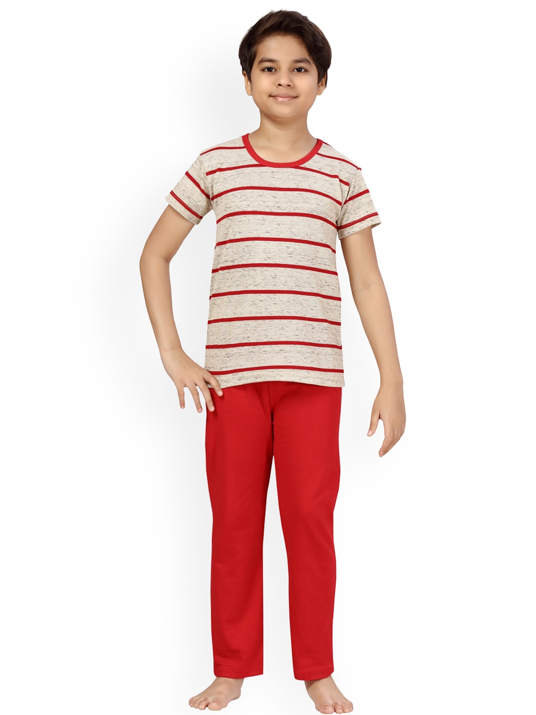 

BAESD Boys Striped Pure Cotton T-shirt With Pyjamas, Beige