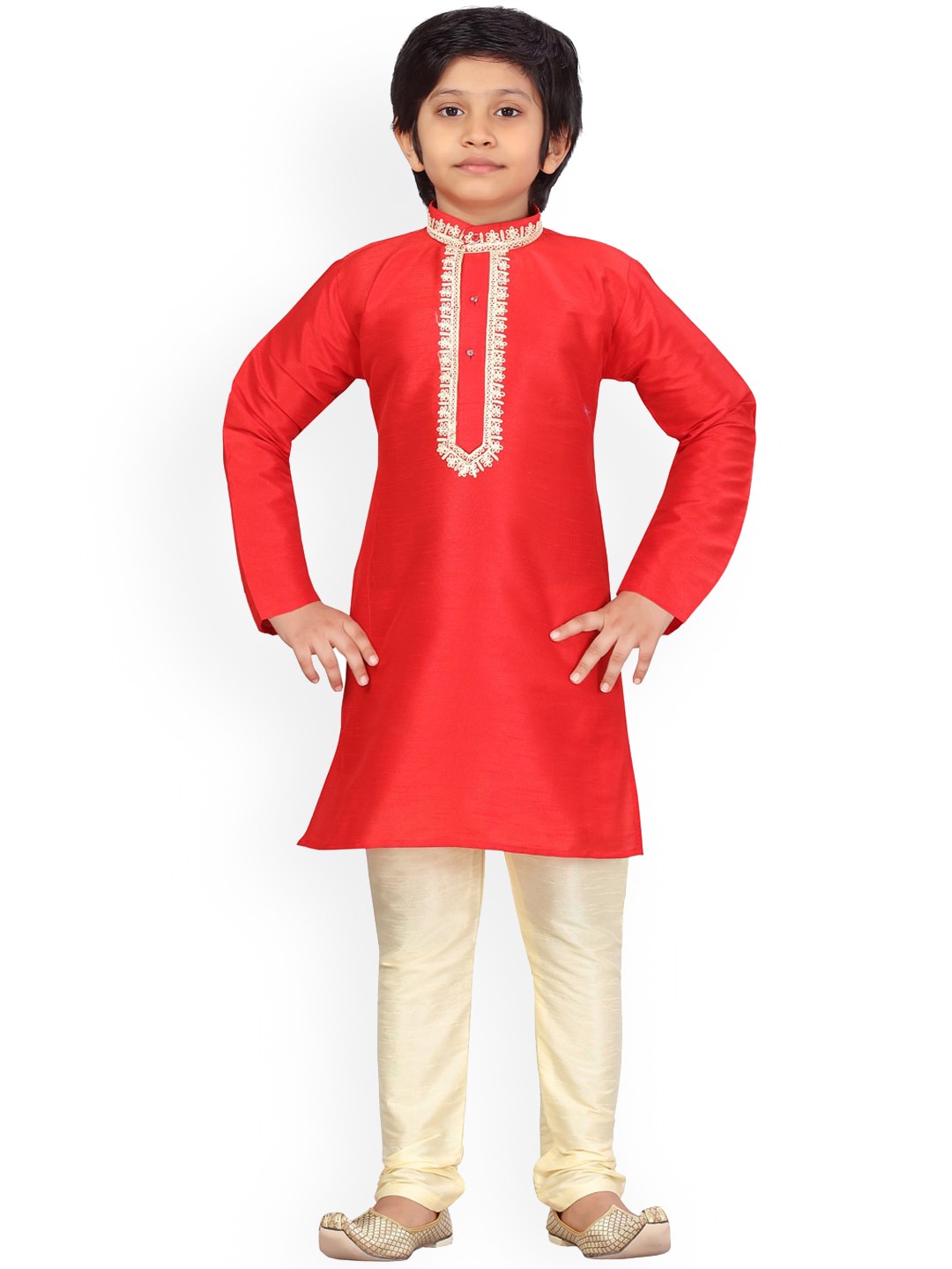 

BAESD Boys Regular Pure Silk Kurta With Churidar, Red