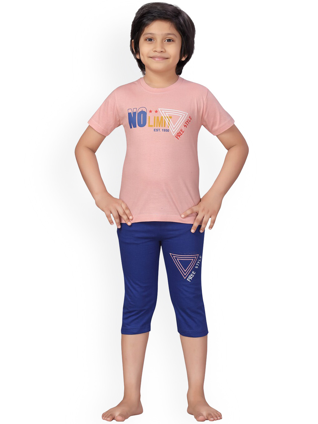 

BAESD Boys Typography Printed Pure Cotton T-shirt & Shorts, Peach