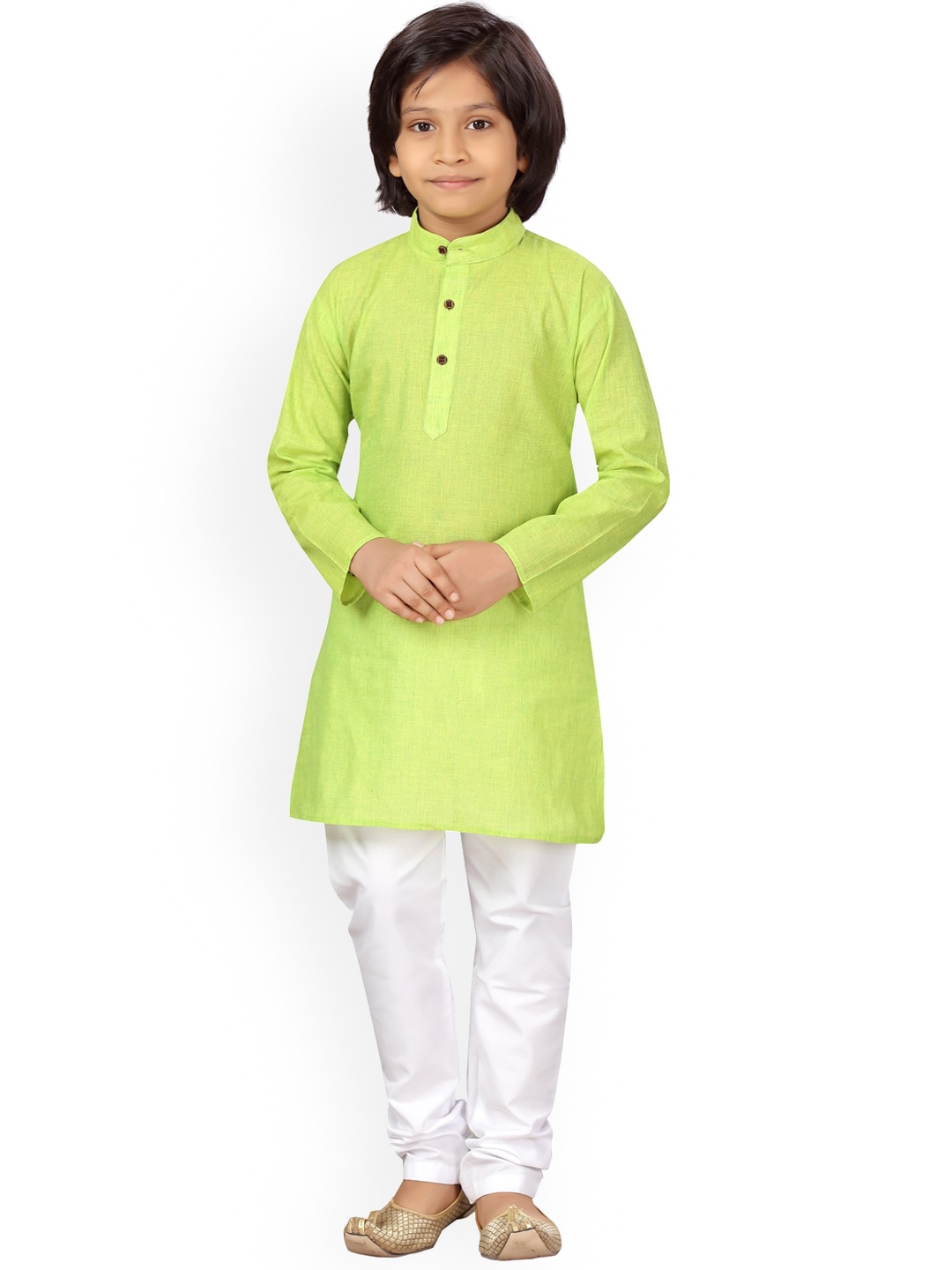 

BAESD Boys Band Collar Pure Cotton Regular Kurta with Pyjamas, Green