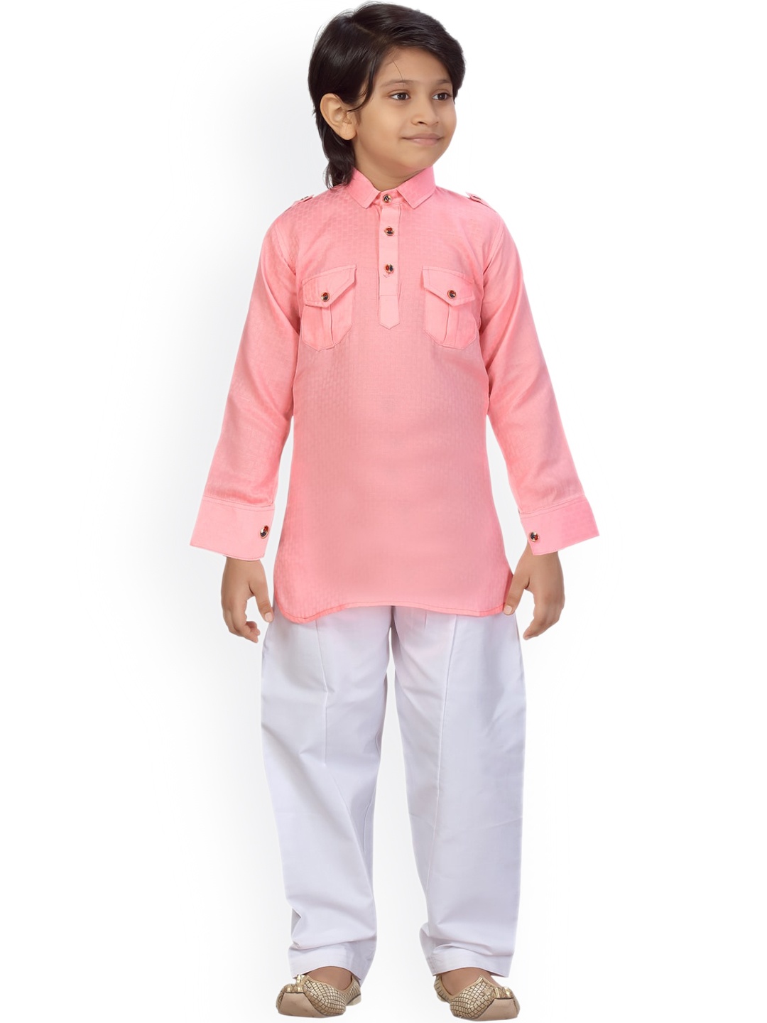 

BAESD Boys Shirt Collar Pure Cotton Pathani Kurta with Salwar, Pink