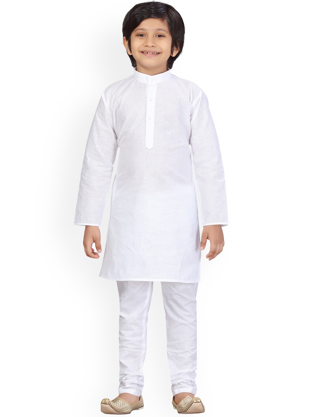 

BAESD Boys Band Collar Pure Cotton Regular Kurta with Pyjamas, White