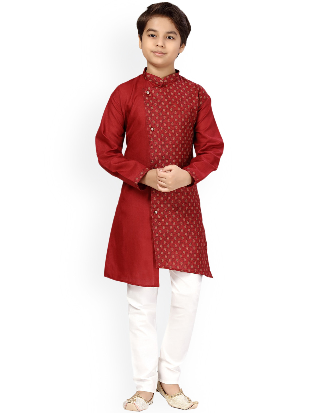 

BAESD Boys Ethnic Motifs Printed Pure Cotton Regular Kurta with Pyjamas, Maroon