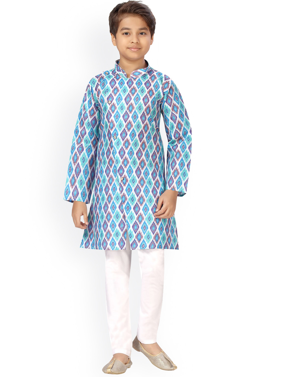 

BAESD Boys Geometric Printed Pure Cotton Kurta with Pyjama, Blue