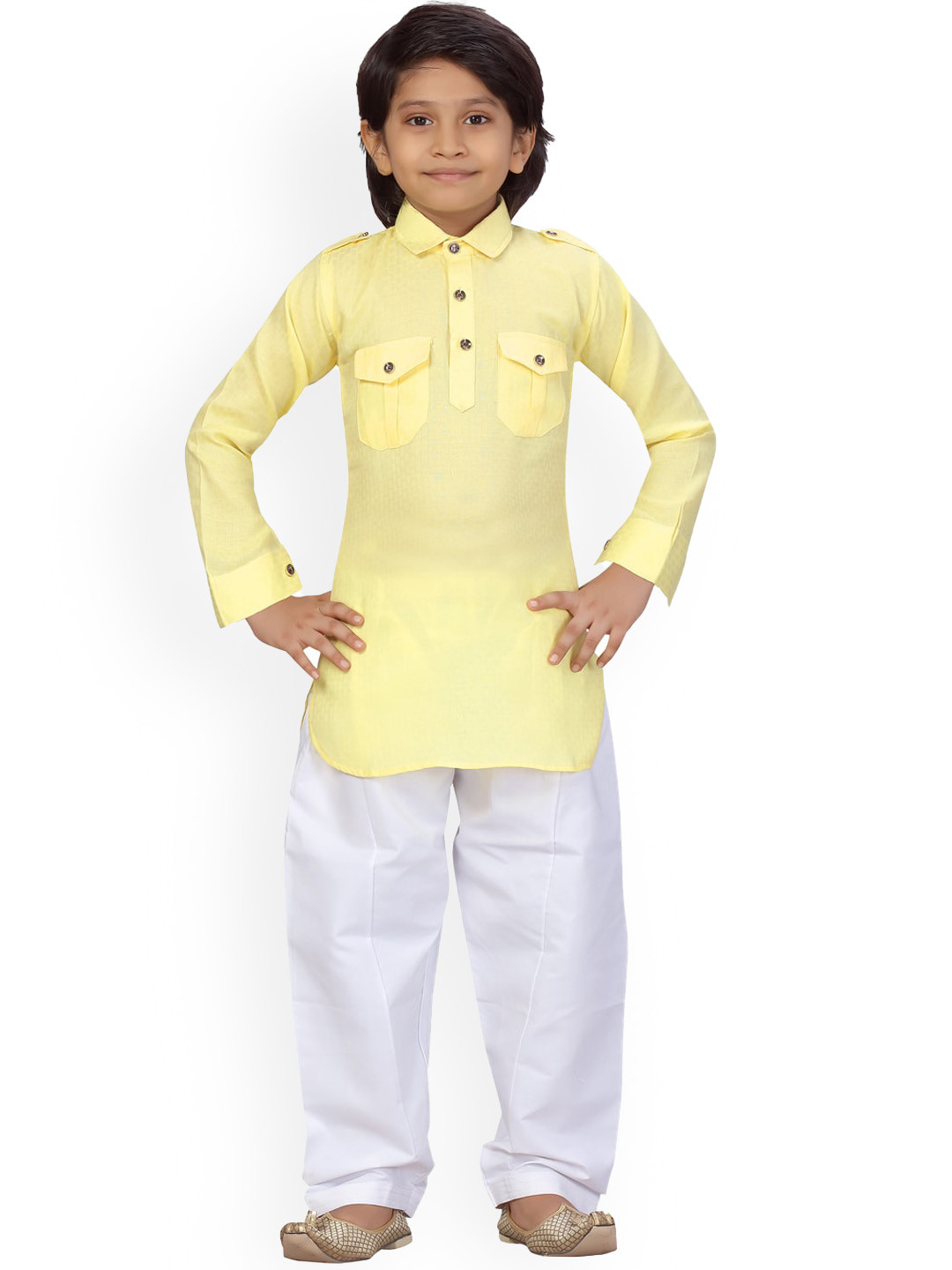 

BAESD Boys Shirt Collar Pure Cotton Kurta with Pyjamas, Yellow