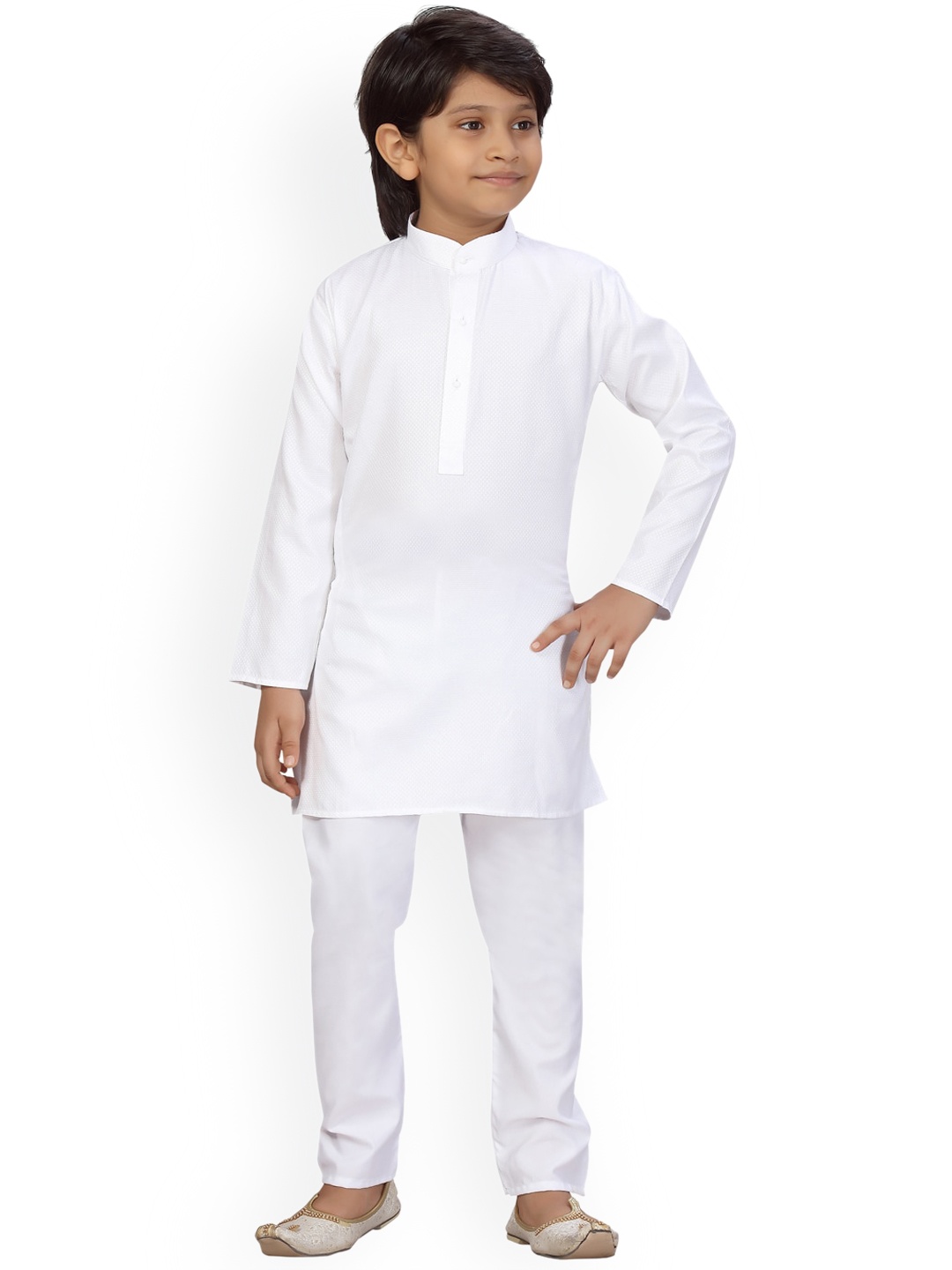 

BAESD Boys Band Collar Pure Cotton Kurta with Churidar, White