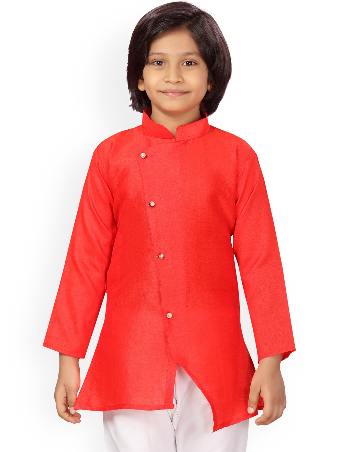 

BAESD Boys Mandarin Collar Pure Silk Kurta with Churidar, Red