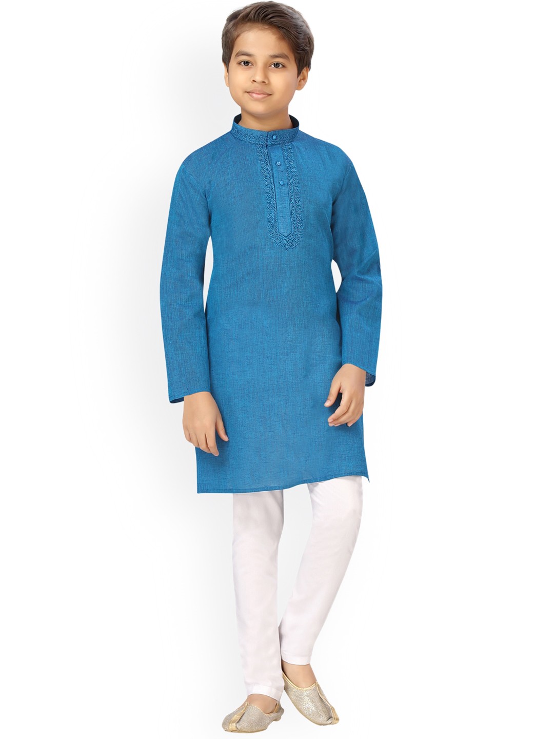 

BAESD Boys Mandarin Collar Long Sleeves Pure Cotton Kurta with Pyjamas, Blue