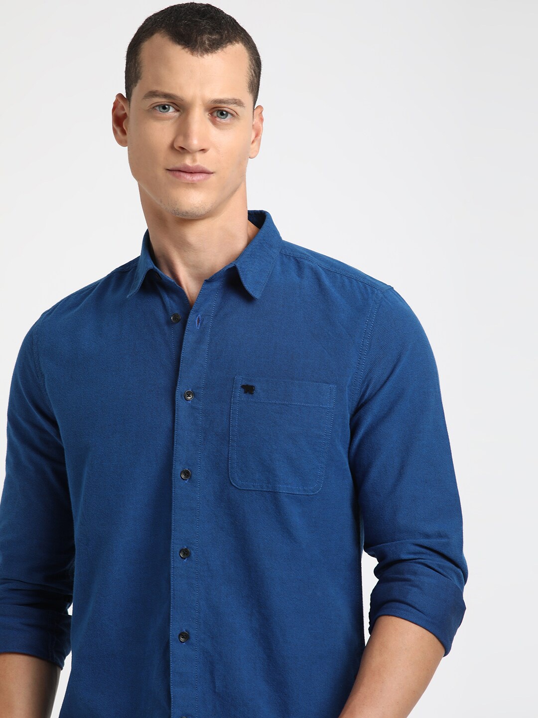 

THE BEAR HOUSE Spread Collar Pure Cotton Casual Shirt, Blue