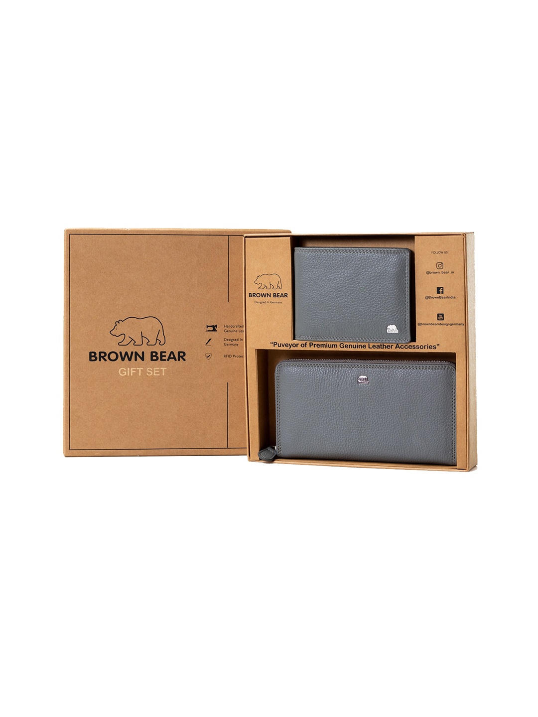 

BROWN BEAR Unisex His & Hers Leather Accessory Gift Set, Grey