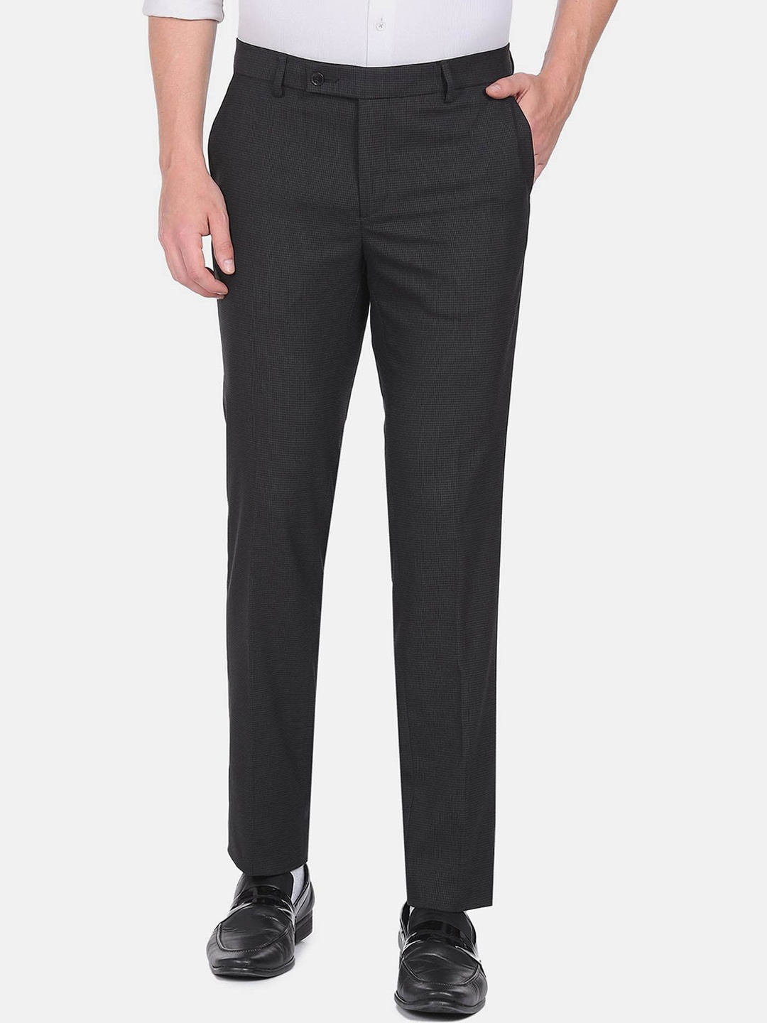 

Arrow Men Self Design Textured Tailored Fit Formal Trousers, Black