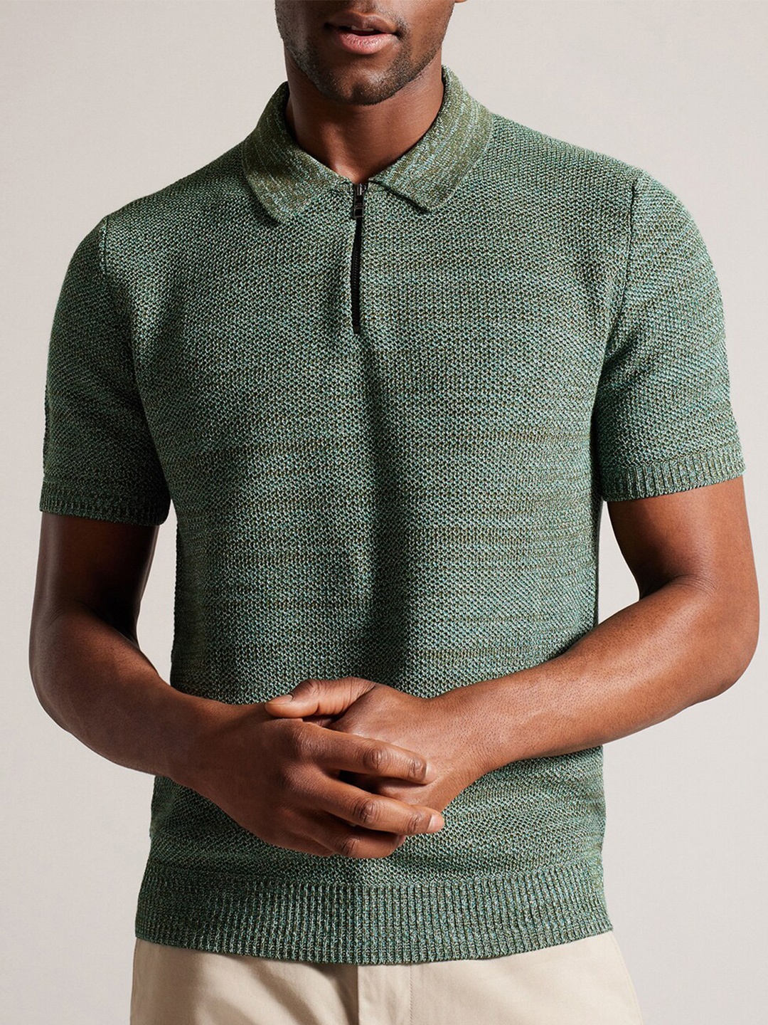

Ted Baker Self Design Polo Collar Cotton T-shirt, Green