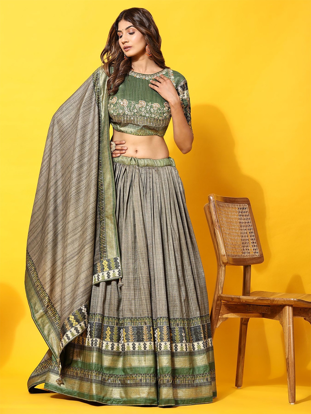 

Phenav Embellished Ready to Wear Lehenga & Blouse With Dupatta, Green