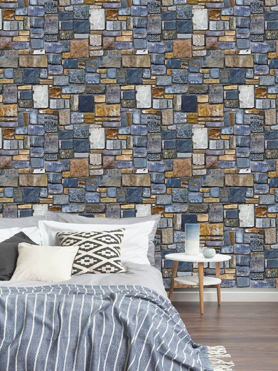 

Jaamso Royals Grey & Beige Vintage Stone Self Adhesive Wallpaper