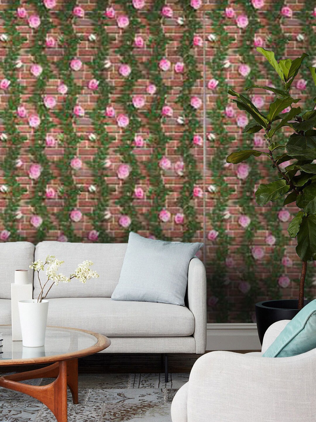 

Jaamso Royals Brown & Pink Brick With Flowers And Leaves 3D Self Adhesive Wallpaper