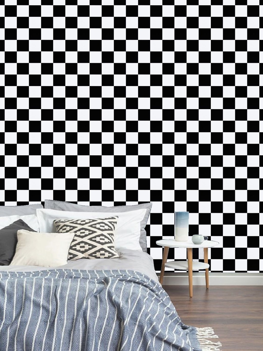 

Jaamso Royals Black & White Chess Printed Self Adhesive Wallpaper