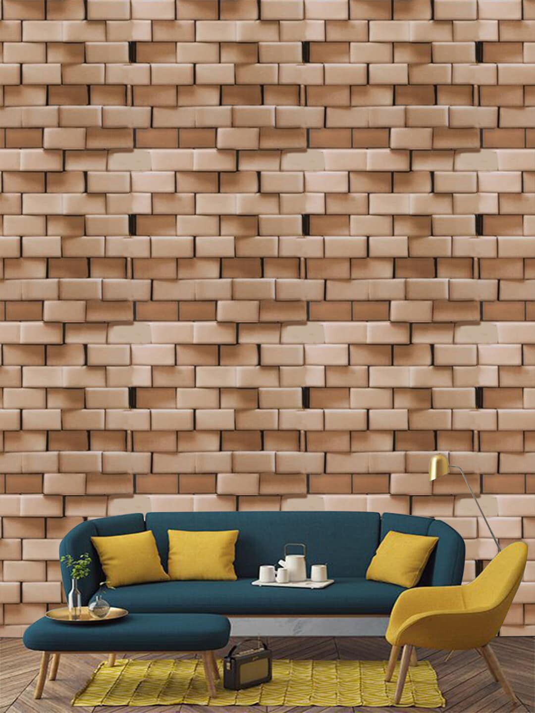 

Jaamso Royals Brown Brick Patterened Self Adhesive Wallpaper, Beige