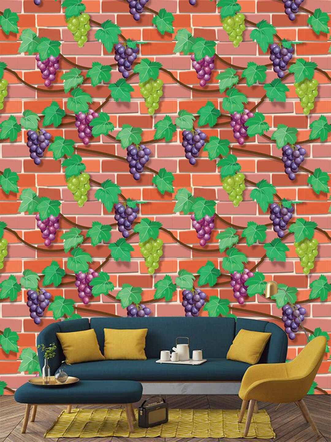 

Jaamso Royals Orange & Green Brick And Grape Garden Self Adhesive Wallpaper