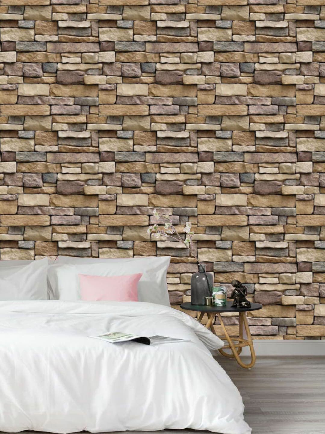 

Jaamso Royals Brown & Beige Brick Stone Printed Self Adhesive Wallpaper