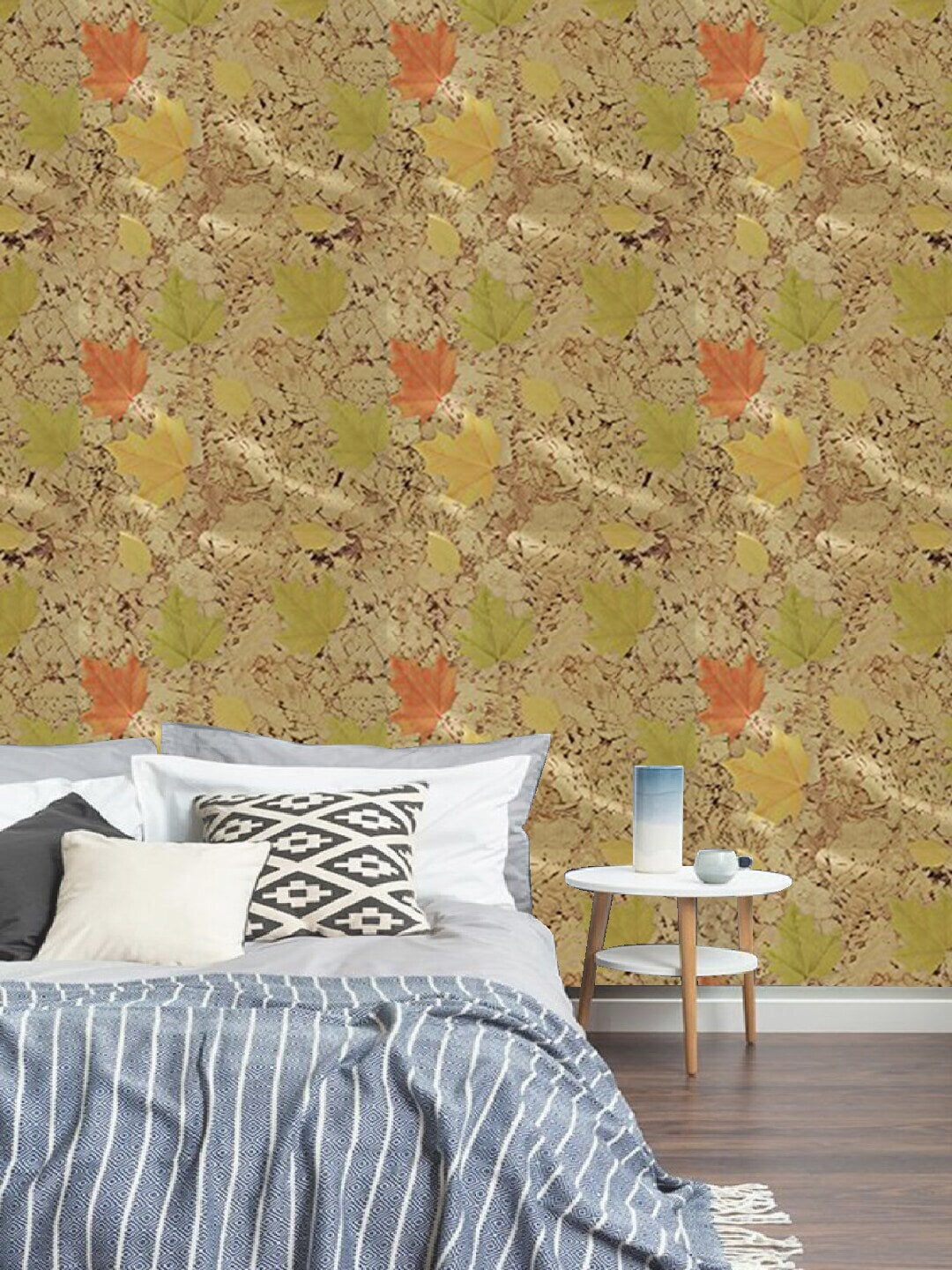 

Jaamso Royals Multicoloured Leaves Printed Self Adhesive Wallpaper, Beige