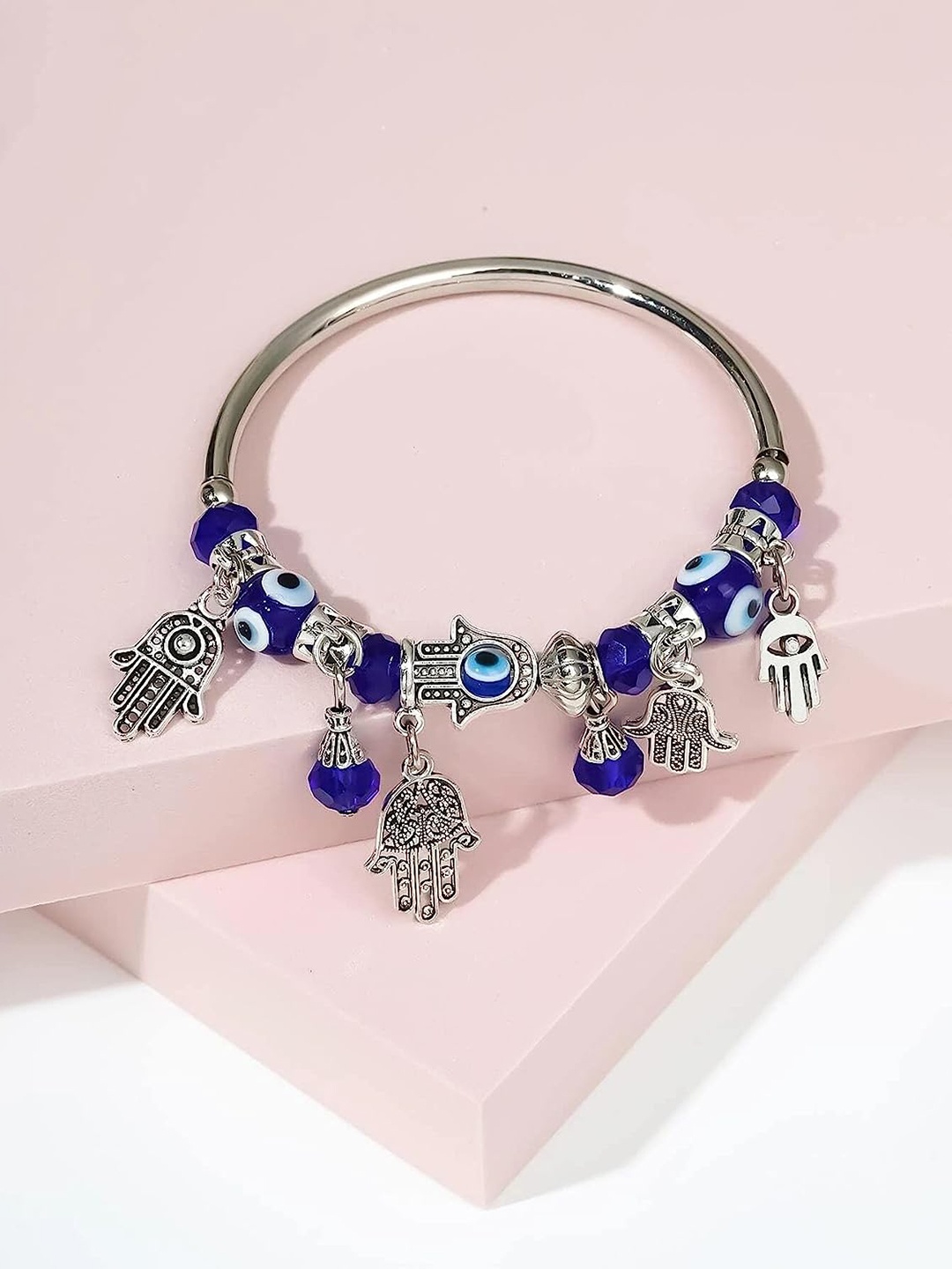 

MEENAZ Women Silver-Plated Evil Eye Beads Kada Bracelet