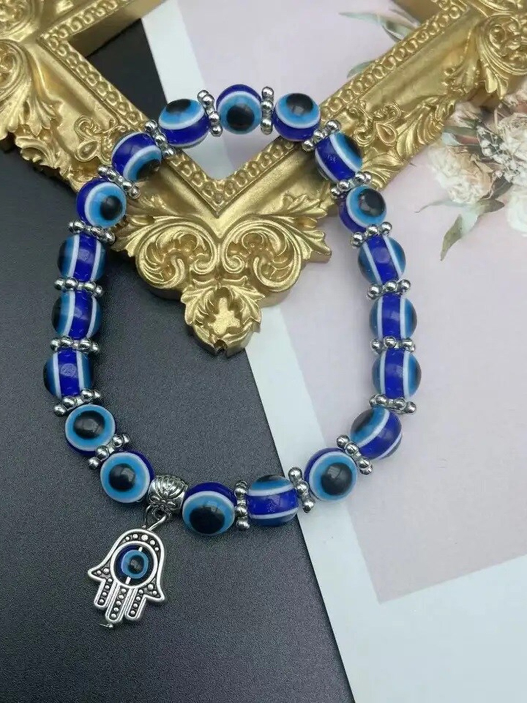 

MEENAZ Women Silver-Plated Evil Eye Beaded Bracelet