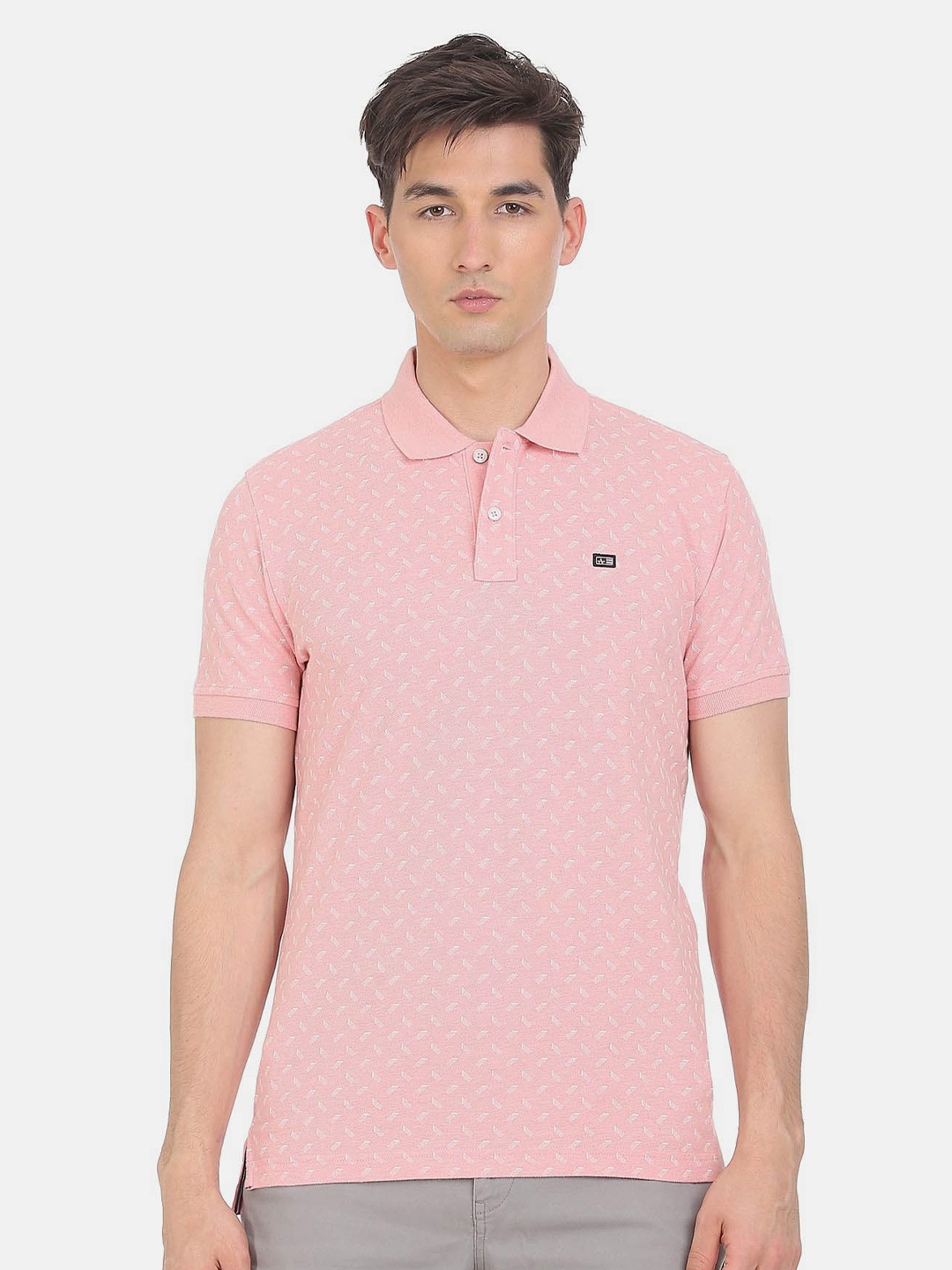 

Arrow Sport Geometric Printed Polo Collar T-shirt, Pink