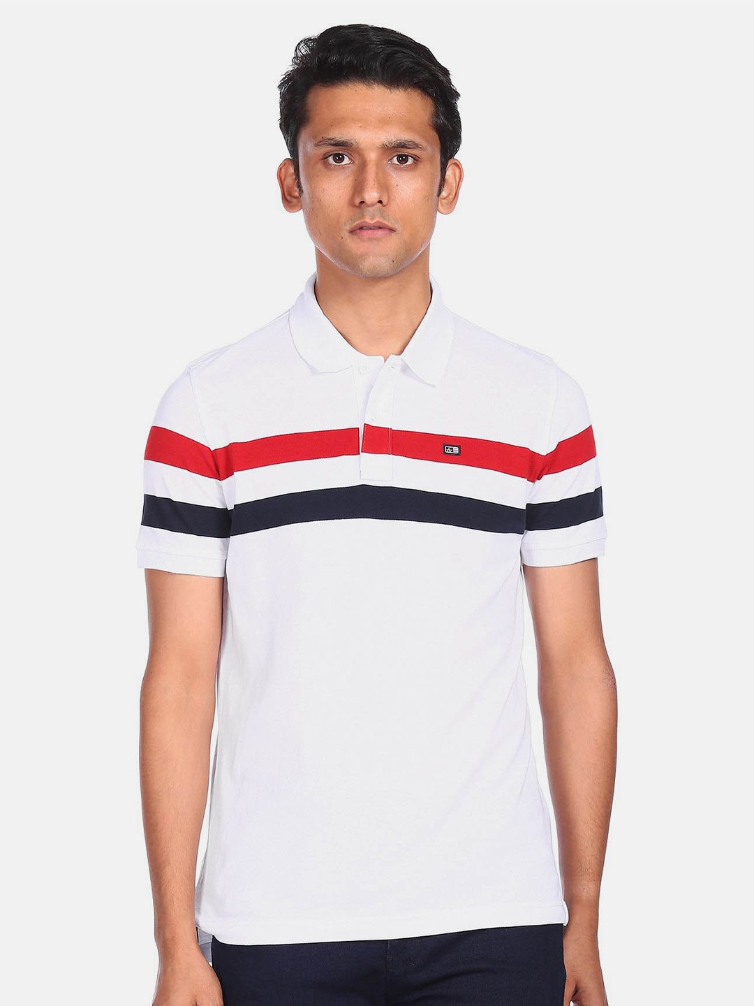 

Arrow Sport Striped Polo Collar Regular T-shirt, White