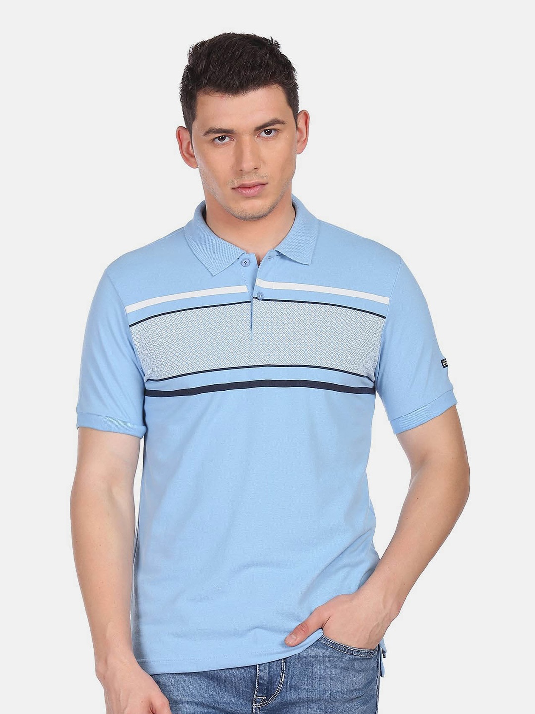 

Arrow Sport Striped Polo Collar Regular T-shirt, Blue