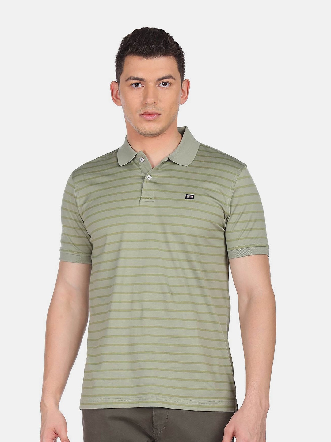 

Arrow Sport Striped Polo Collar Regular T-shirt, Green