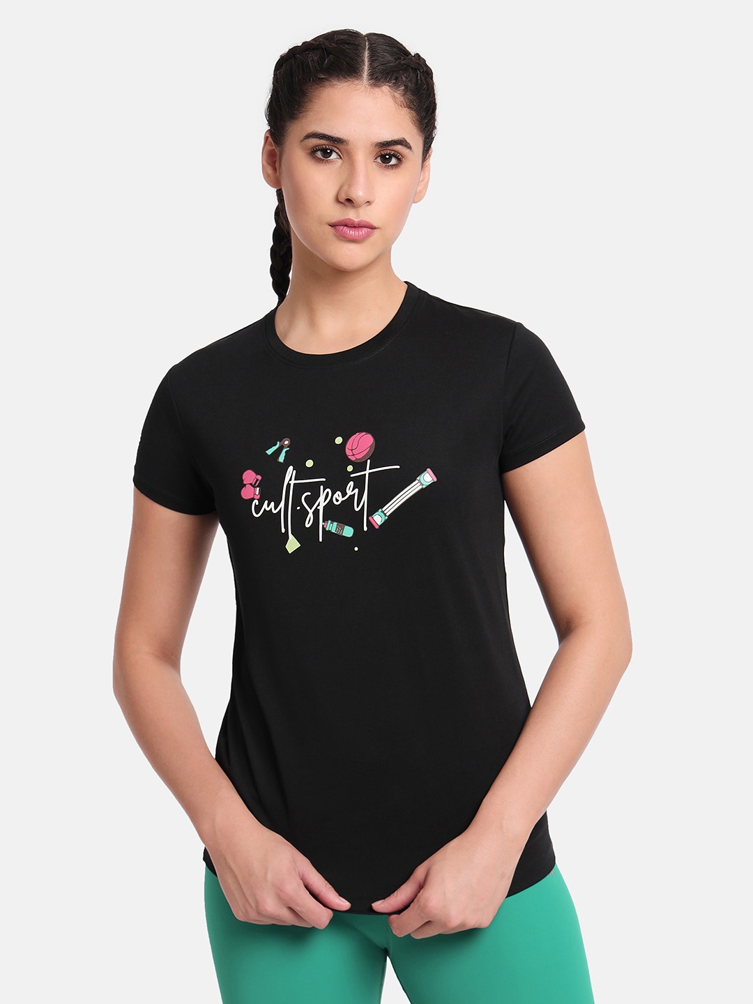 

Cultsport Graphic Printed Round Neck Sports T-shirt, Black