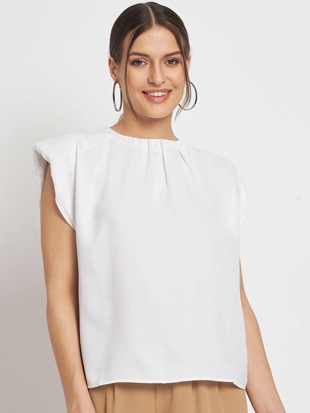 

Eleena Round Neck Extended Sleeve Casual Top, White
