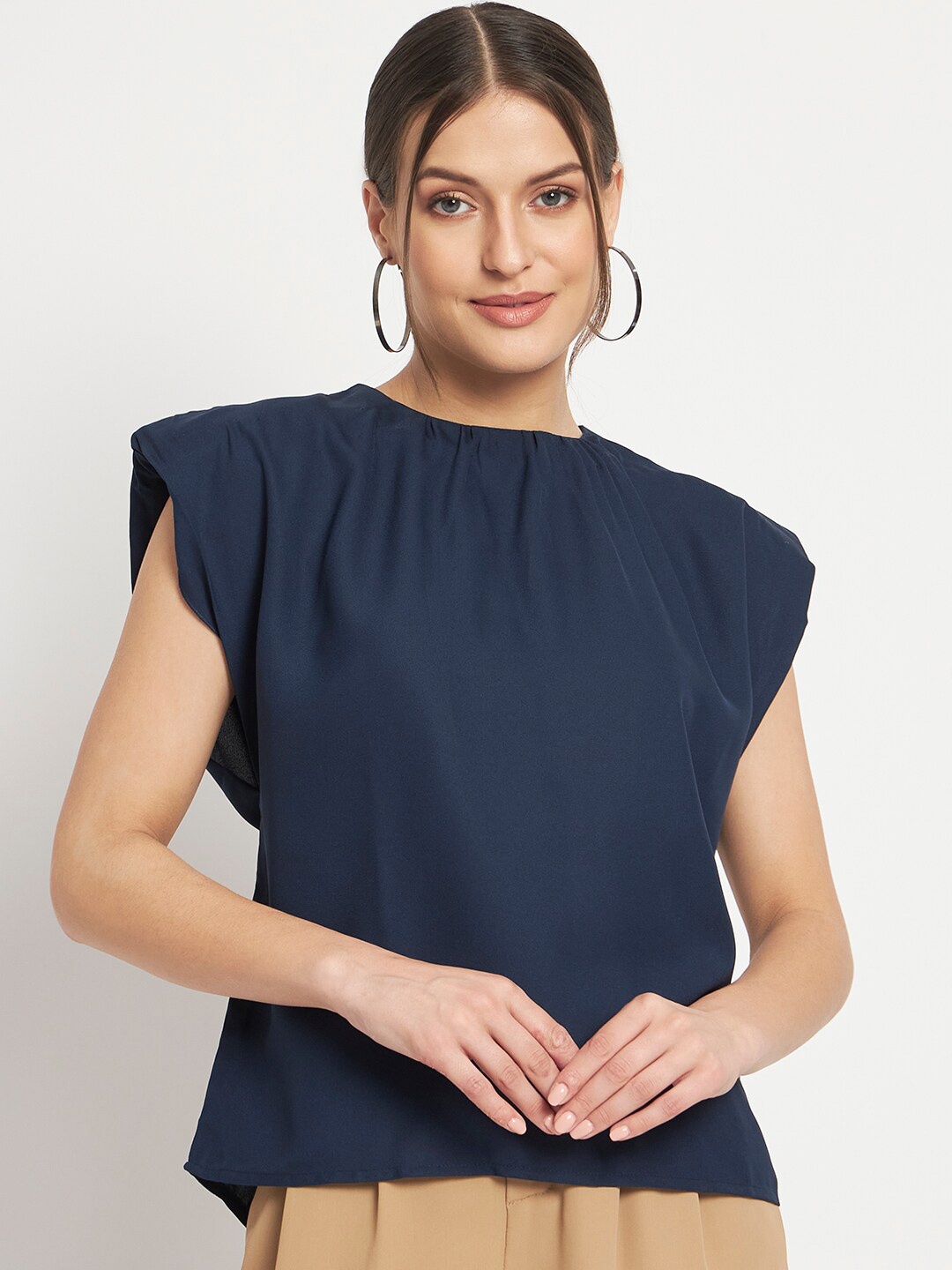 

Eleena Round Neck Extended Sleeve Casual Top, Navy blue