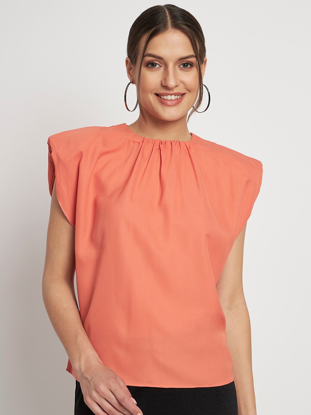 

Eleena Round Neck Extended Sleeve Casual Top, Coral