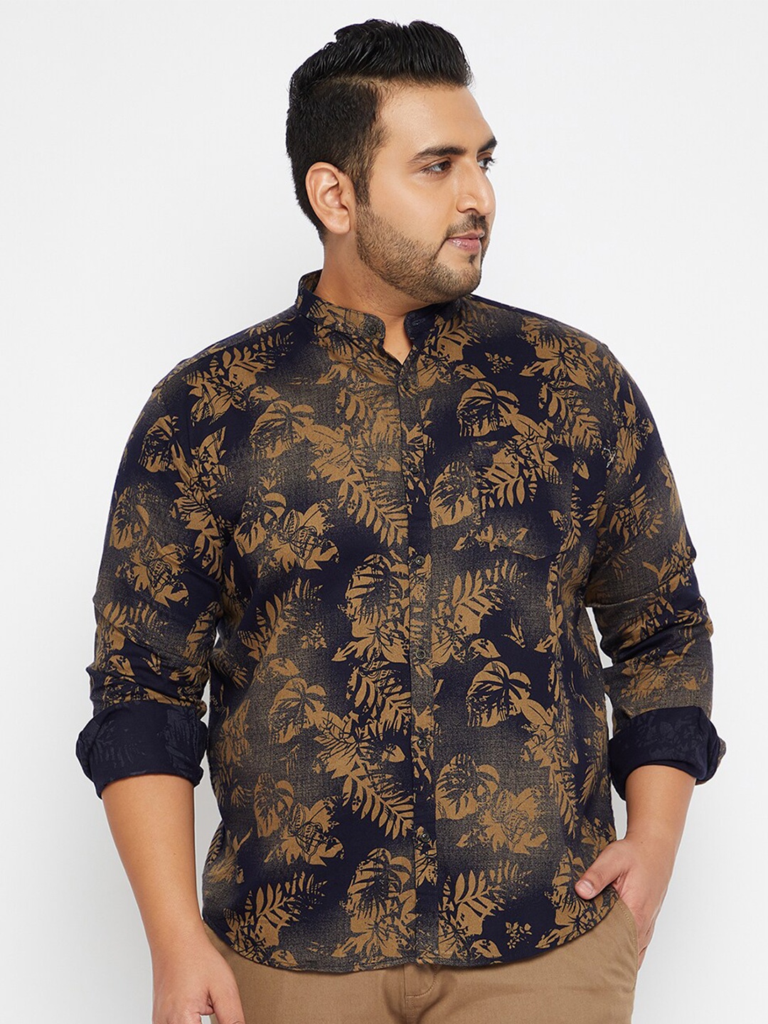 

SHOWOFF Plus Slim Fit Floral Cotton Printed Casual Shirt, Black