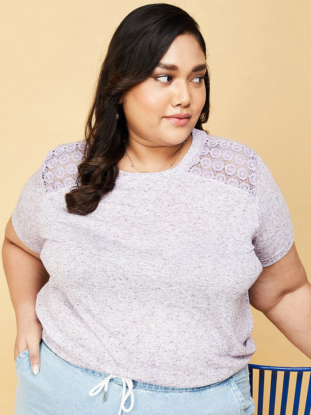 

max Plus Size Round Neck T-shirt, Purple