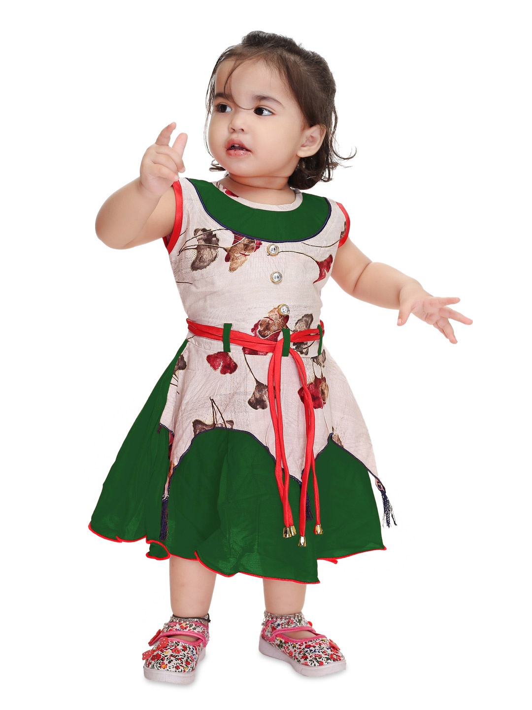 

BAESD Girls Floral Printed Gathered Fit & Flare Dress, Green