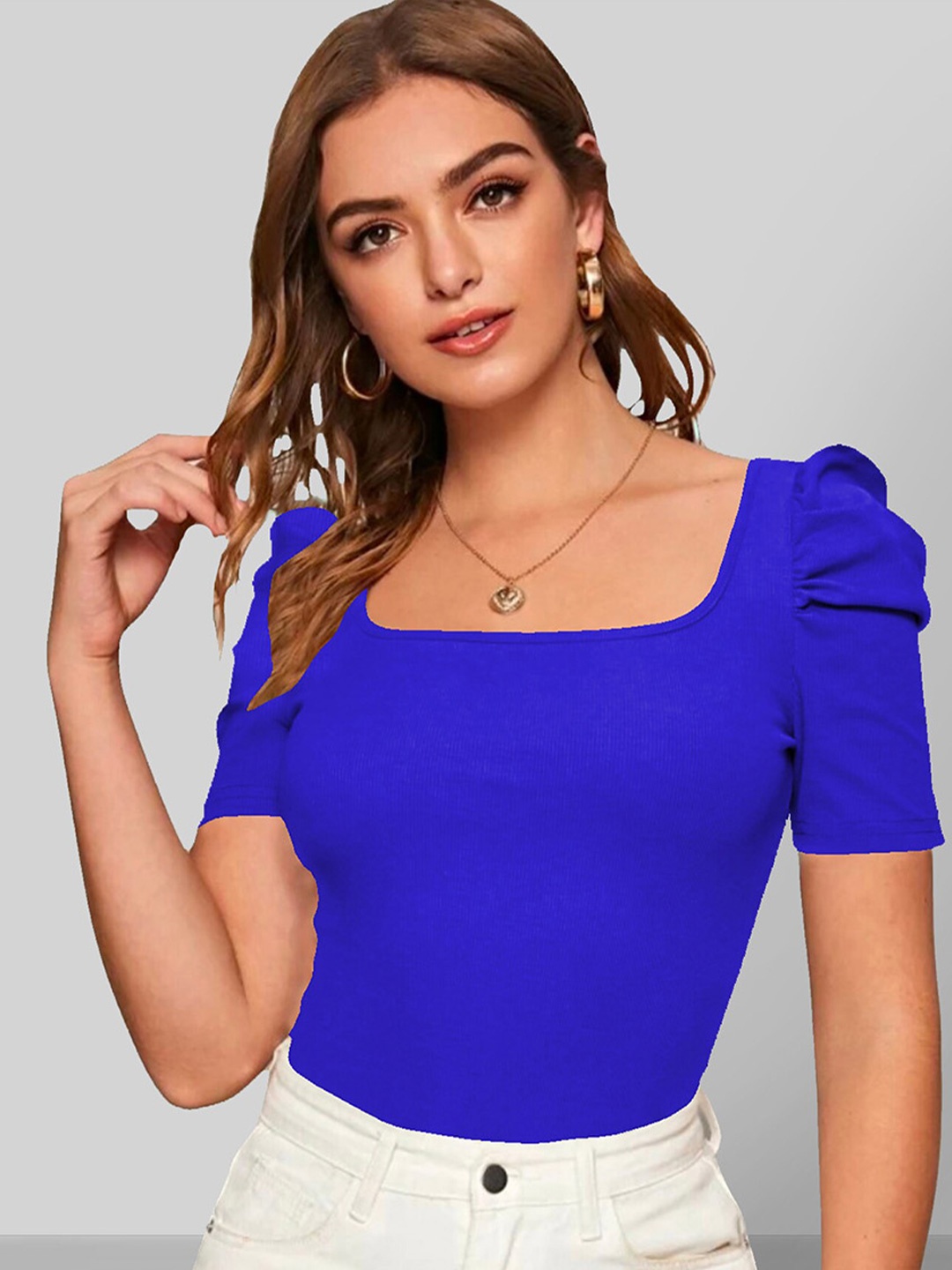 

Dream Beauty Fashion Square Neck Puff Sleeve Top, Blue