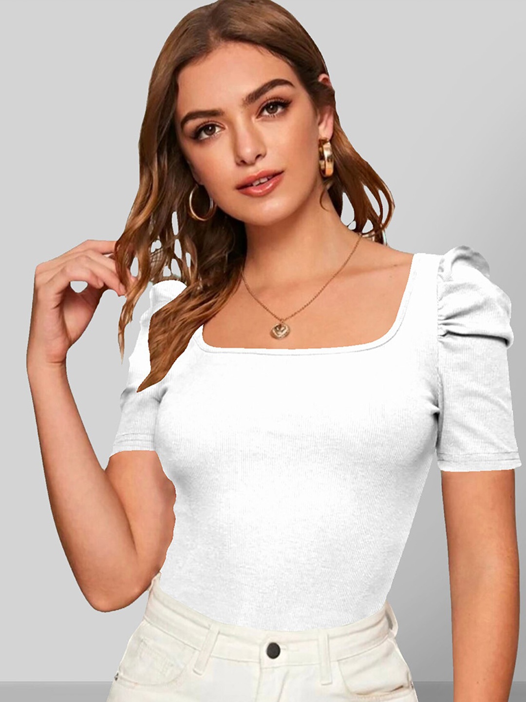 

Dream Beauty Fashion Square Neck Puff Sleeve Top, White