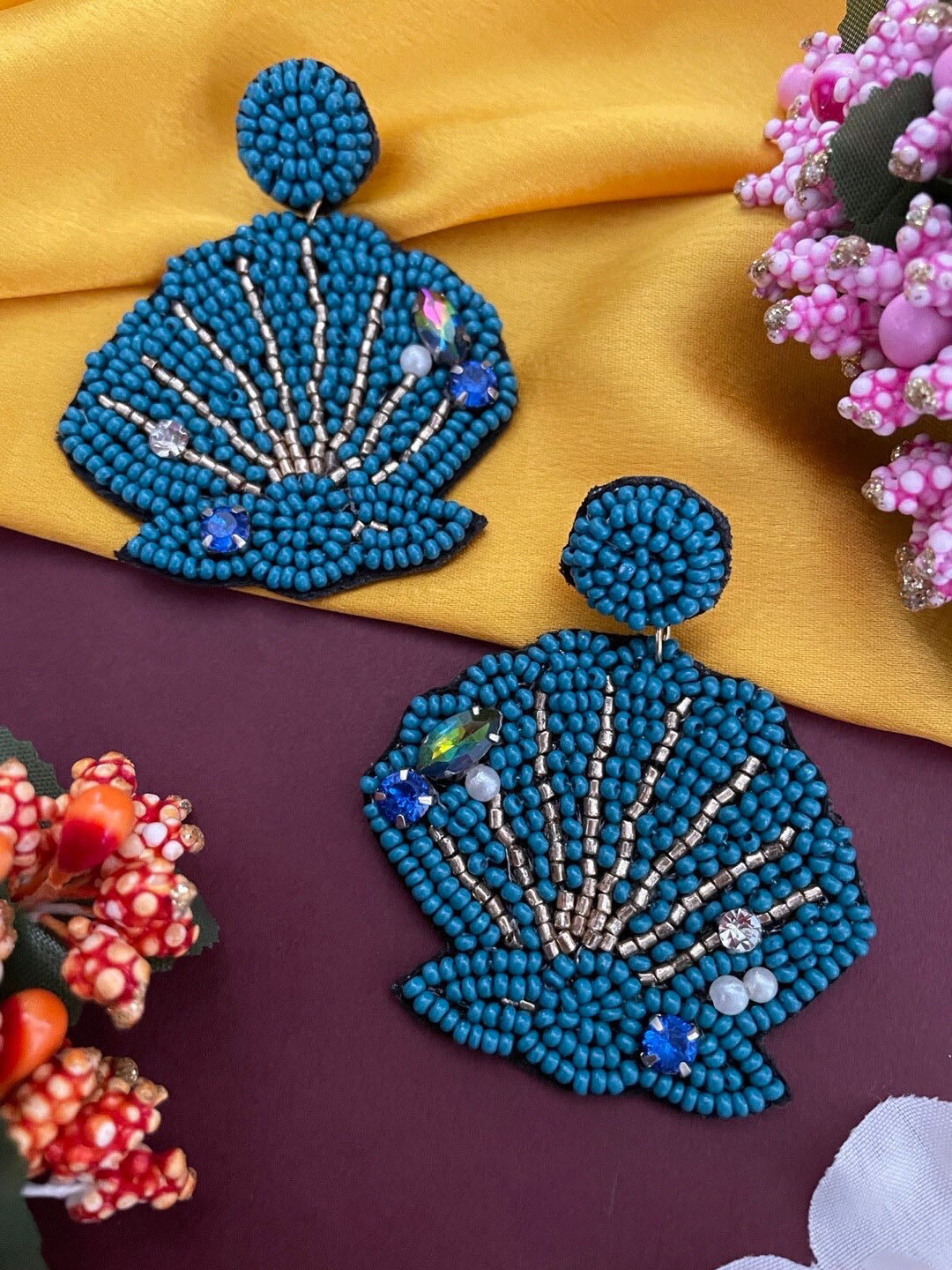 

Digital Dress Room Beaded Classic Drop Earrings, Blue