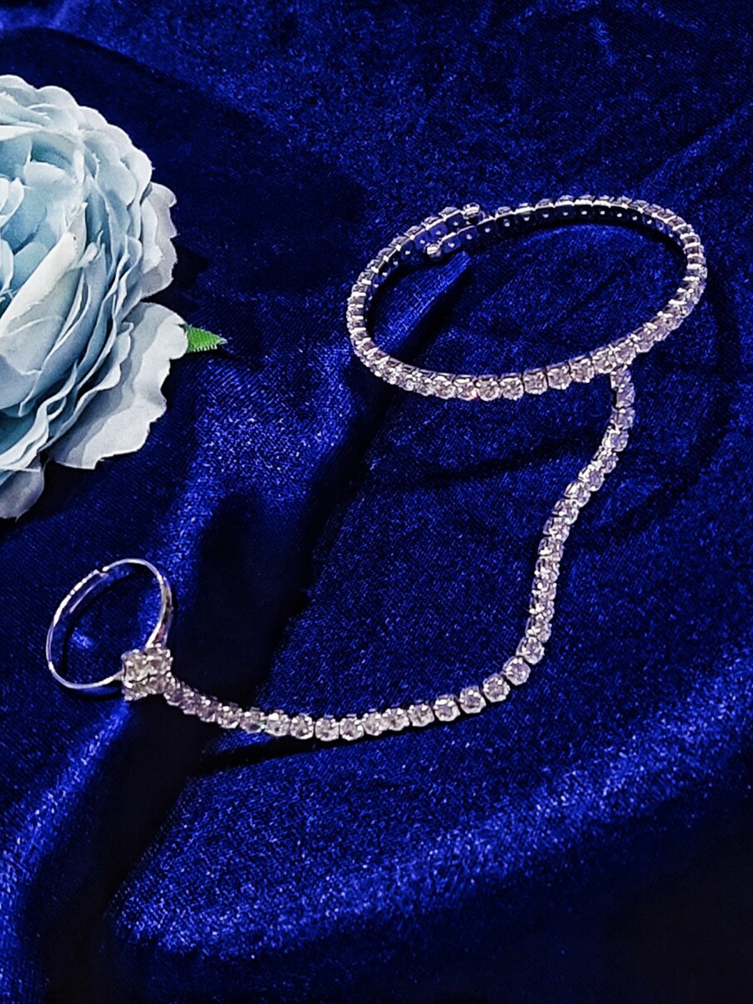 

FEMMIBELLA Silver-Plated Cubic Zirconia Studded Ring Bracelet