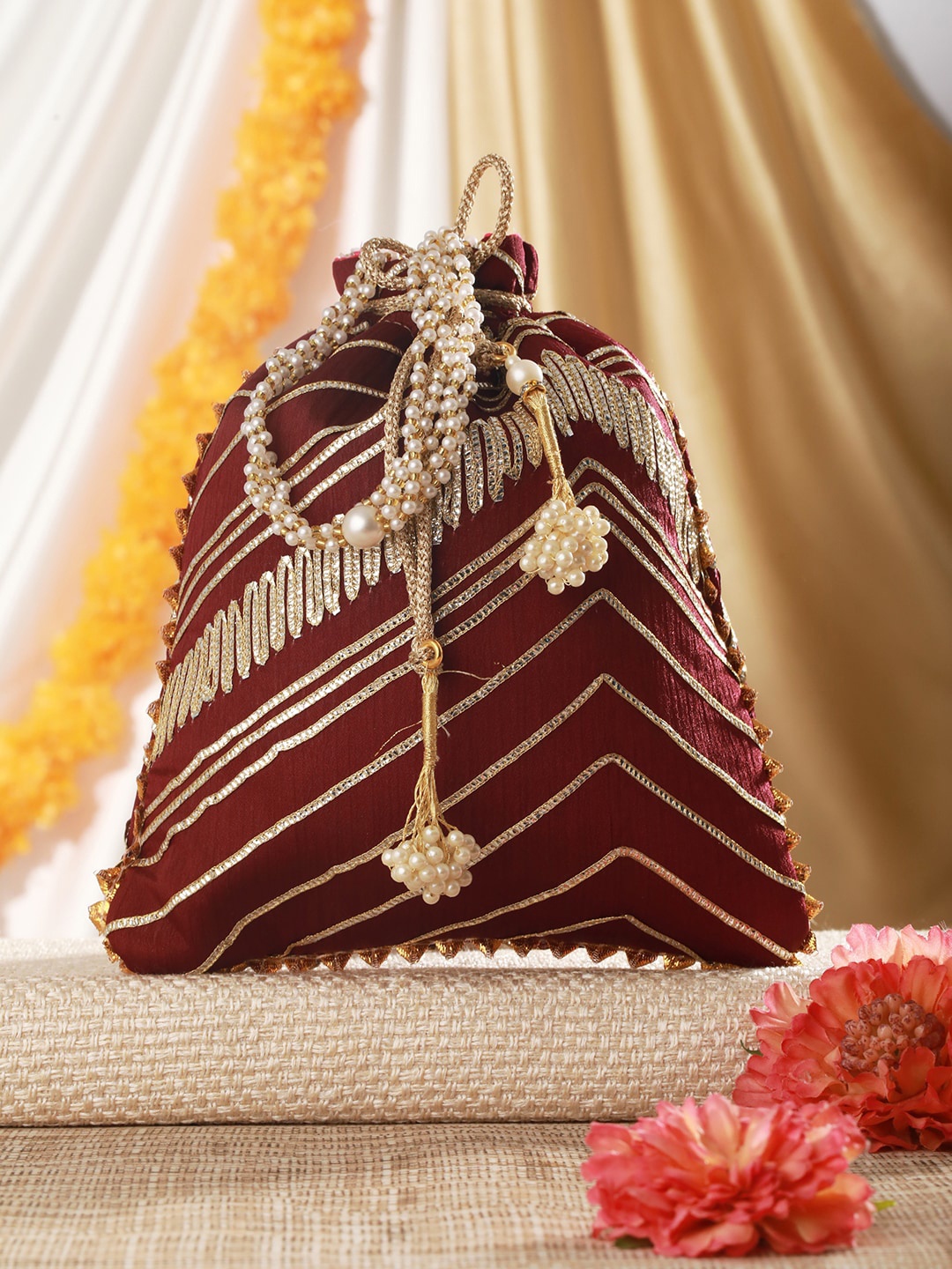 

Priyaasi Embroidered Potli Clutch, Maroon