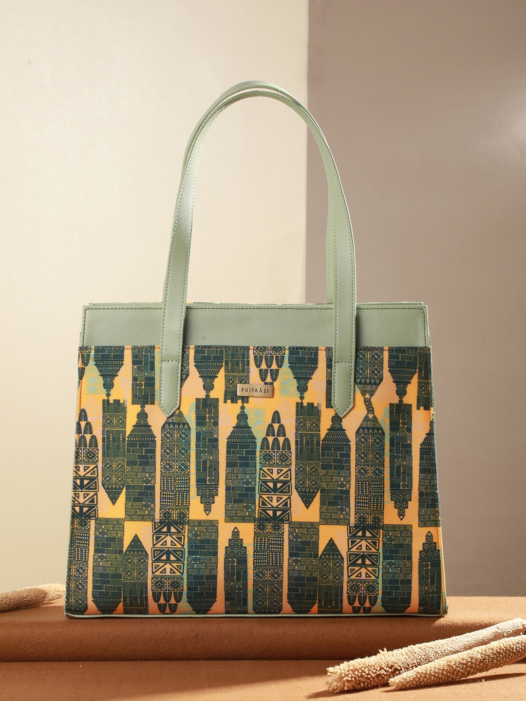

Priyaasi Graphic Printed Structured Shoulder Bag, Yellow