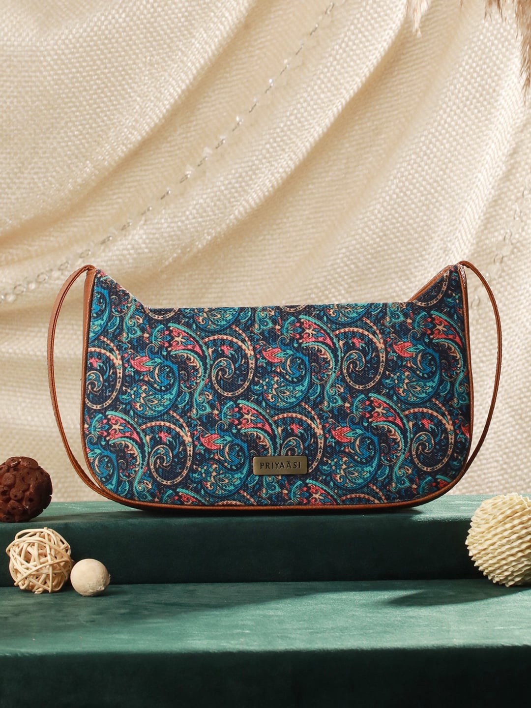 

Priyaasi Ethnic Motifs Printed Half Moon Shaped Hobo Bag, Blue
