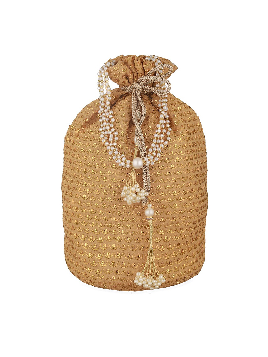 

Priyaasi Embellished Sequined Potli Clutch, Beige