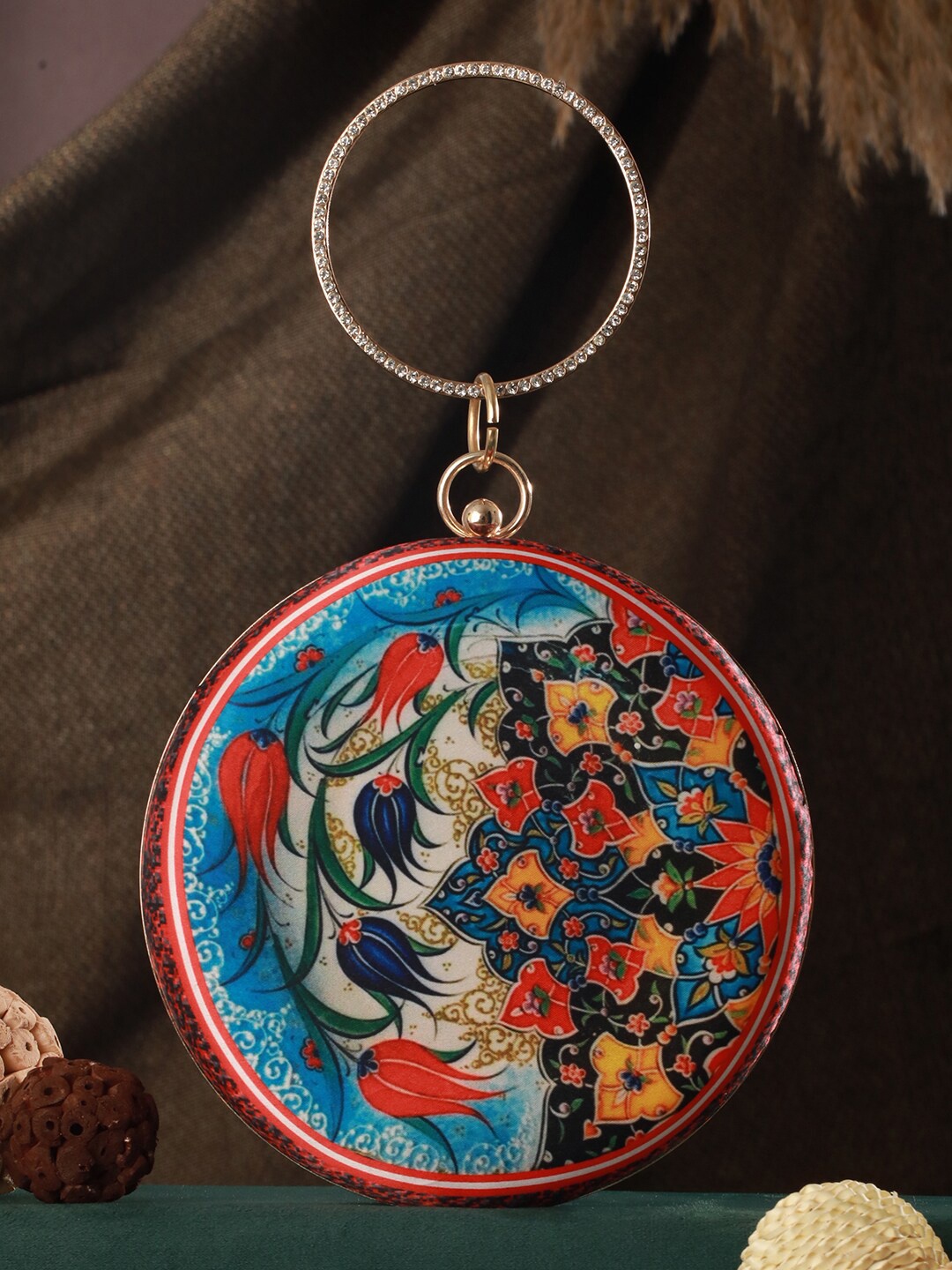 

Priyaasi Floral Printed Round Clutch, Blue